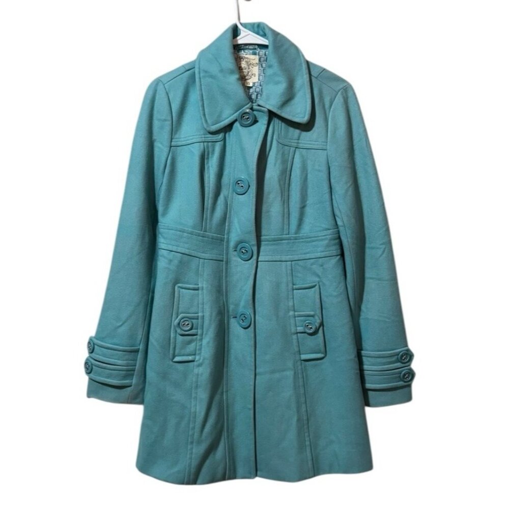 Retro Mod Quiet Luxury Classic Anthropologie Tulle Wool Peacoat Tiffany Blue S
